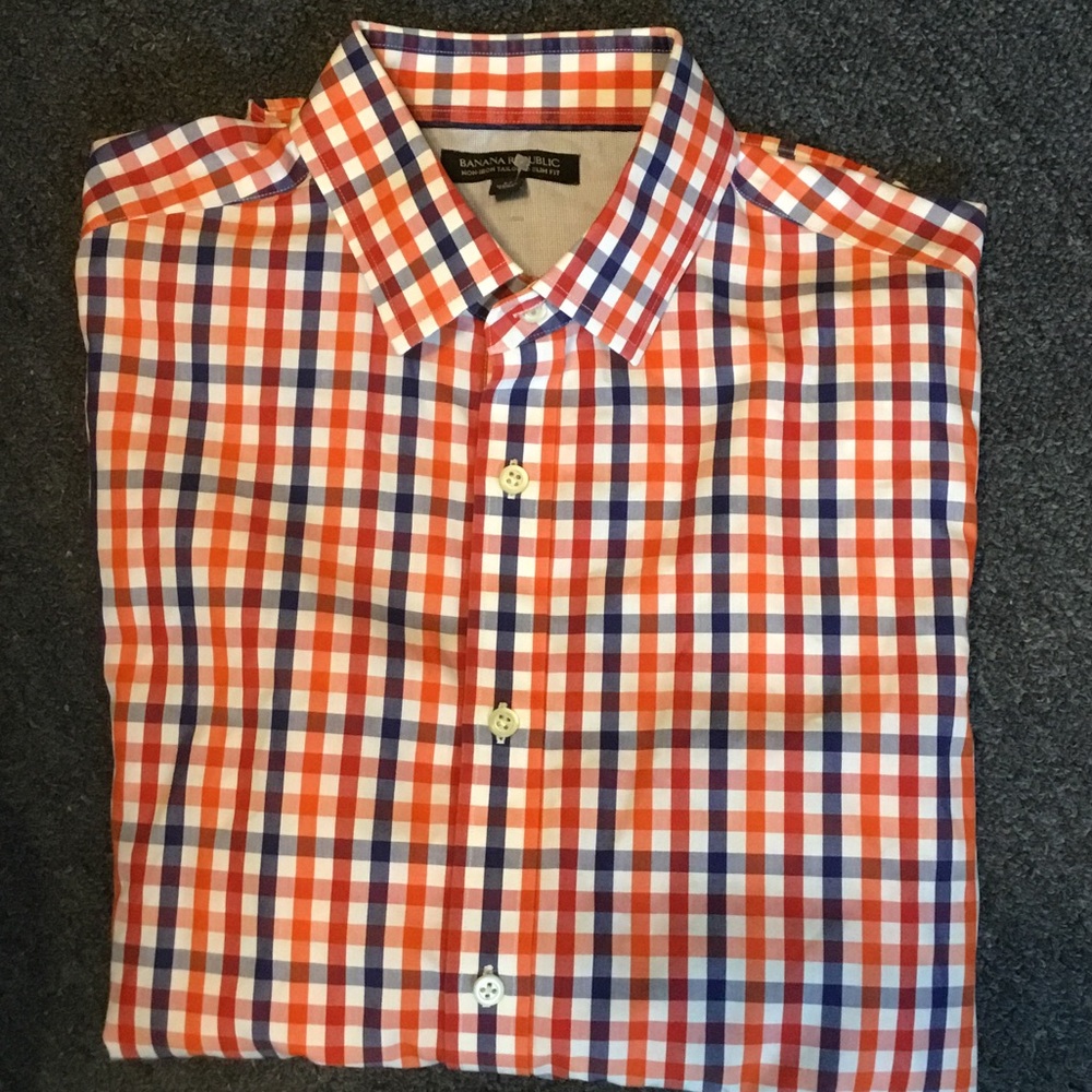 Banana Republic Men’s Orange & Blue Gingham Button-Down Shirt